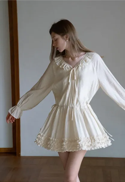 Ruffled Long Sleeve Mini Dress