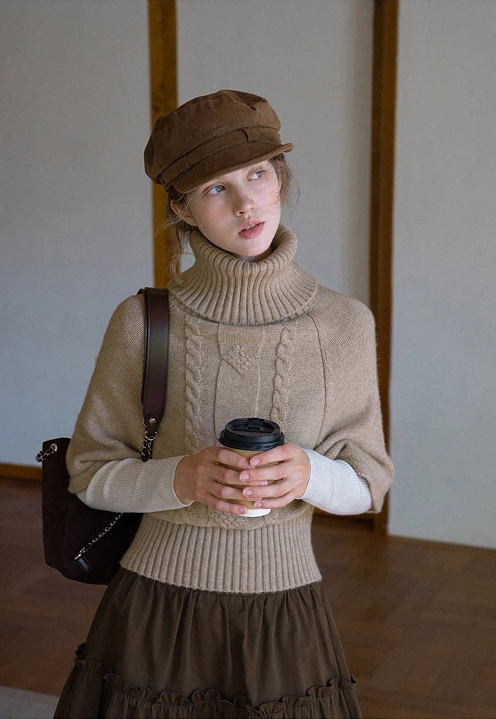 Elegant Cable Knit Turtleneck Wrap