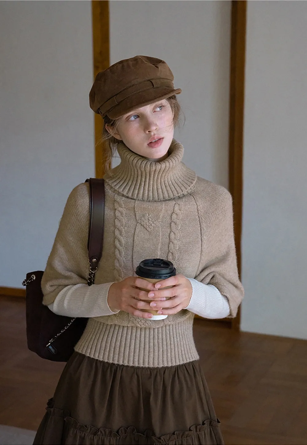 Elegant Cable Knit Turtleneck Wrap