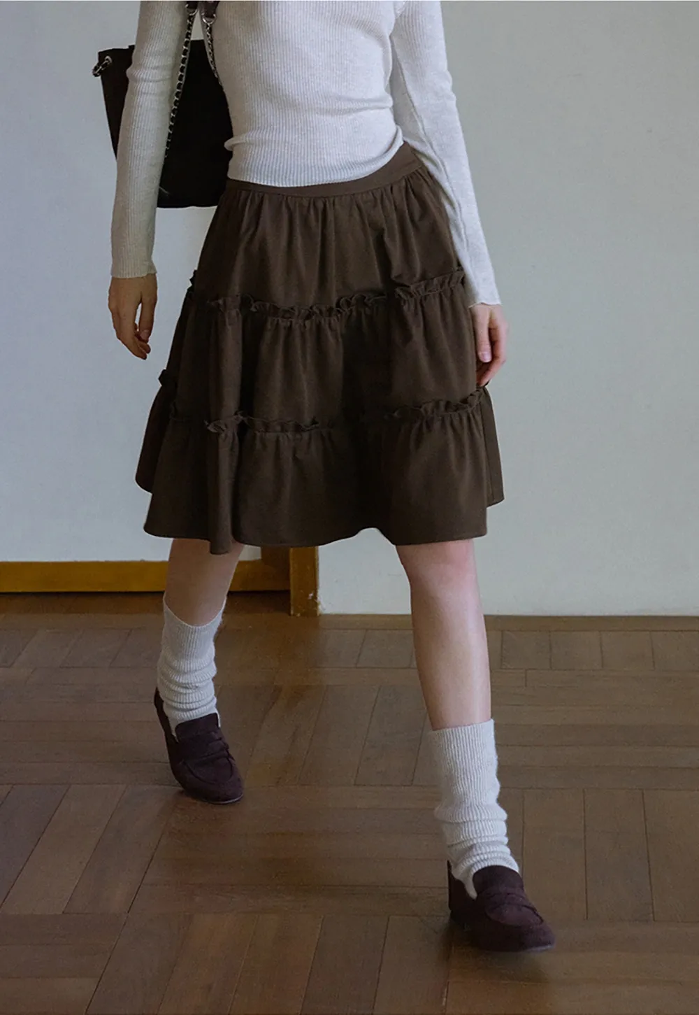 Casual Flared Midi Skirt with Layered Ruffle Detail