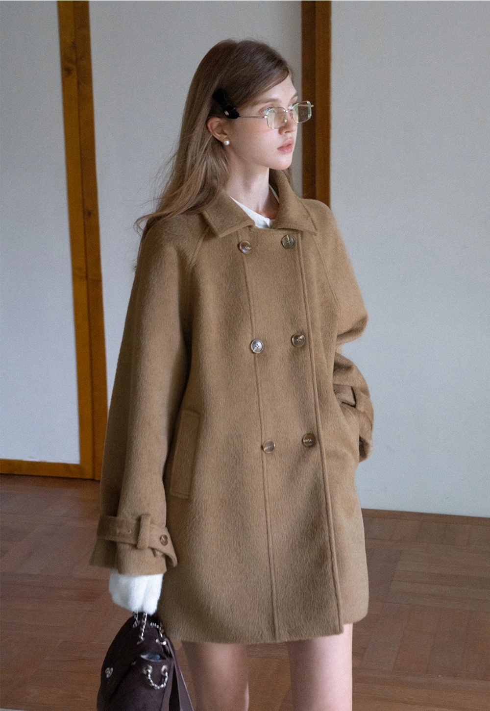 Elegant Double-Breasted Trench Style Wool Coat
