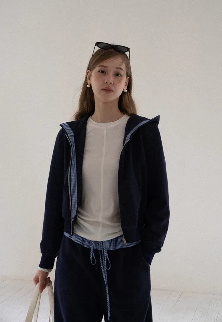 Navy Casual Hoodie and Wide Leg Pants Set