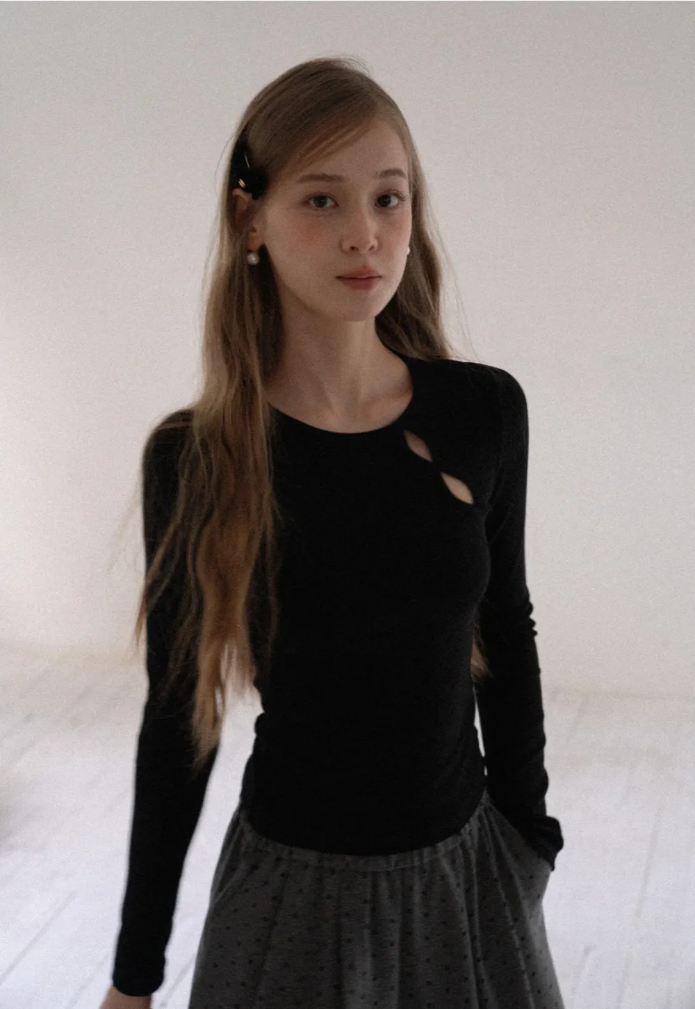 Women Cut Out Long Sleeve Top Slim Fit Basic T Shirt