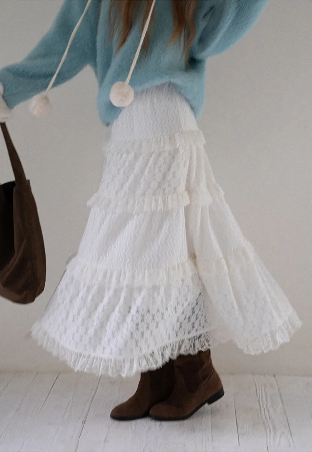 Tiered Lace Midi Skirt