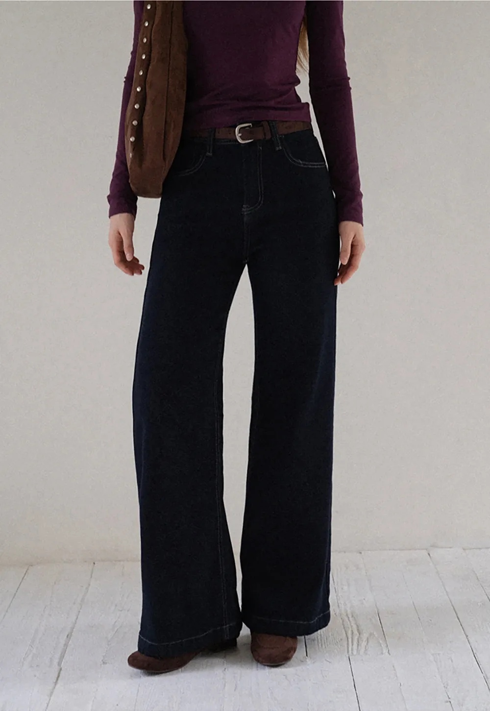 Womens High Waist Wide Leg Jeans with Belt