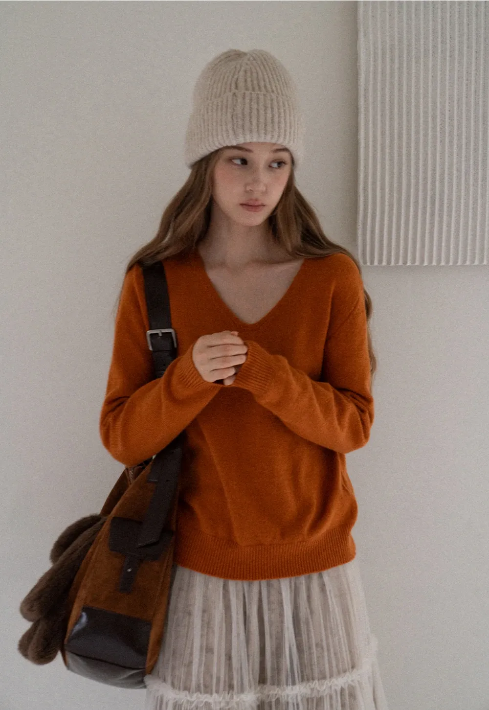 Womens Soft V Neck Knit Sweater