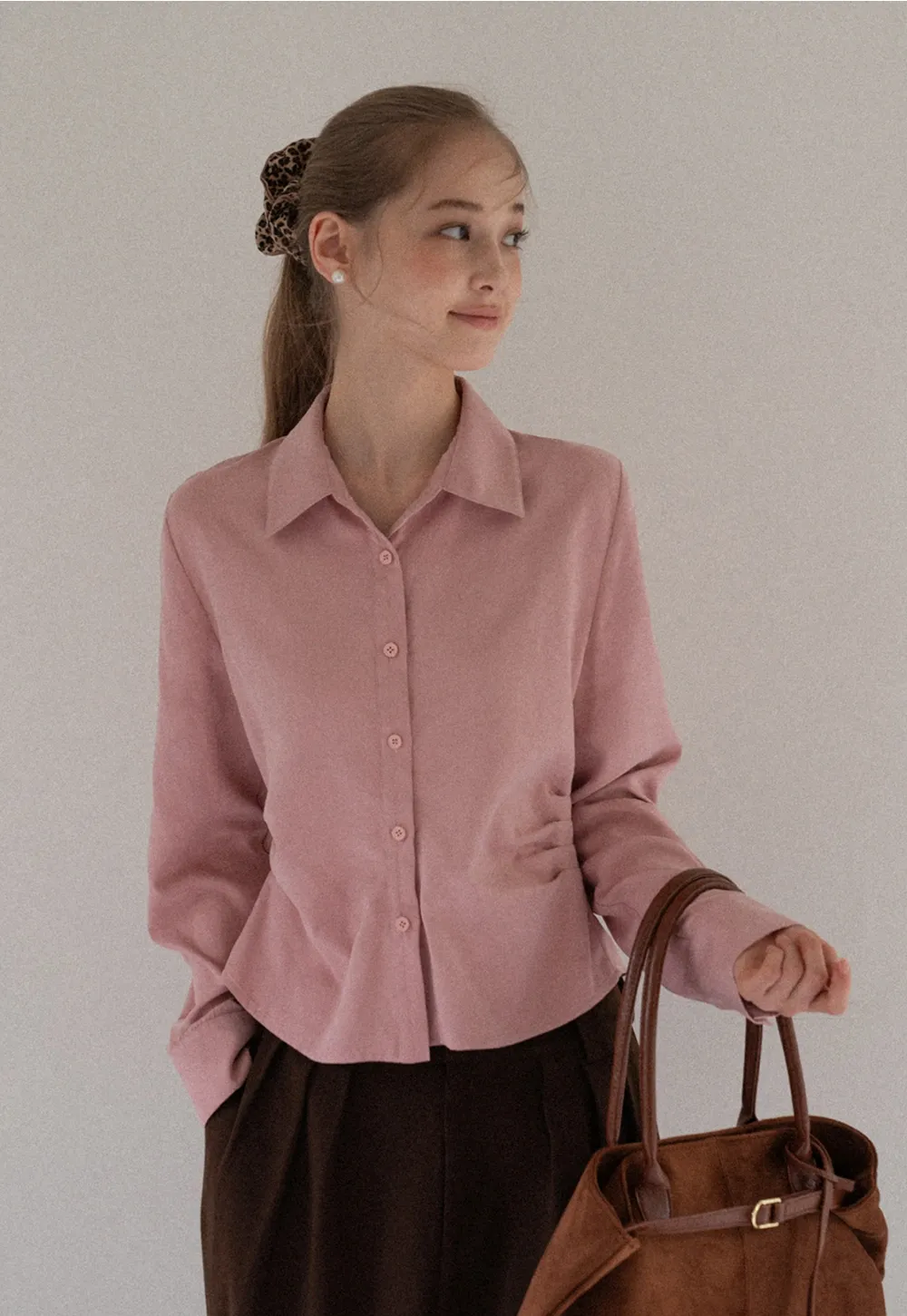 Women Satin Button Up Blouse