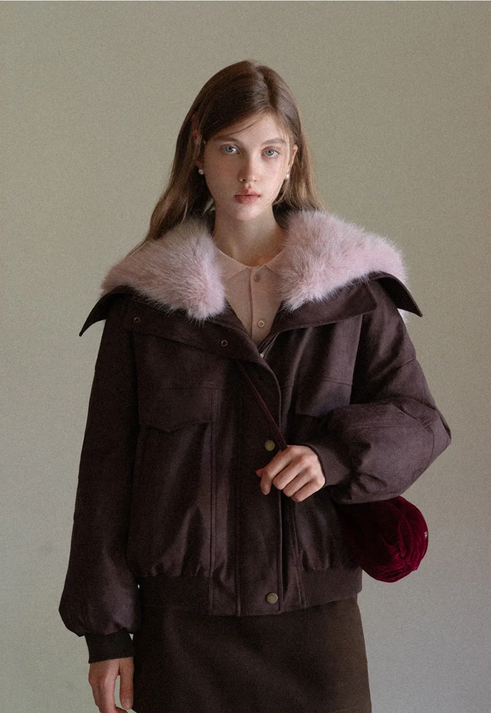 Women Fuzzy Collar Suede Jacket Warm Outerwear