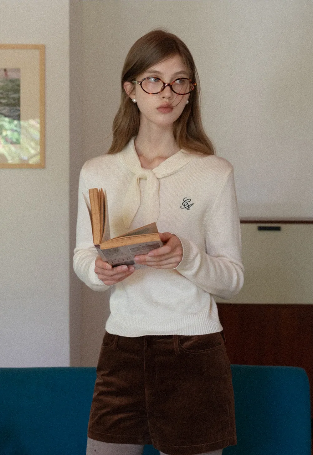 Women Elegant Tie Neck Pullover Sweater