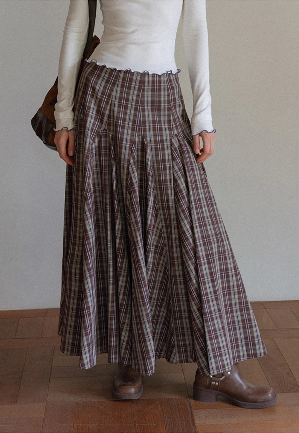 Vintage Plaid High Waist Maxi Skirt