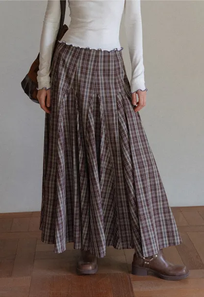Vintage Plaid High Waist Maxi Skirt