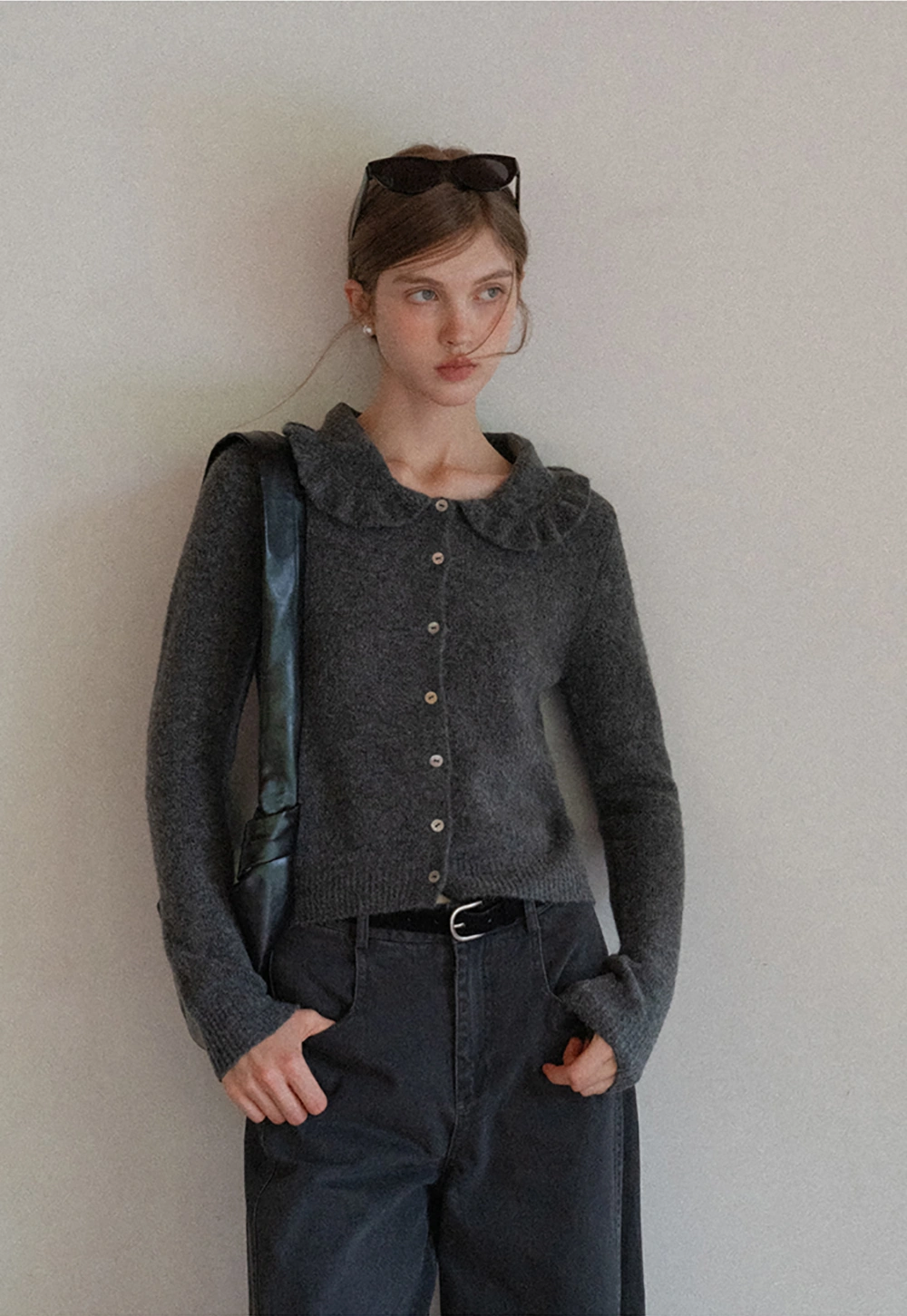 Vintage Ruffle Trim Short Knit Cardigan