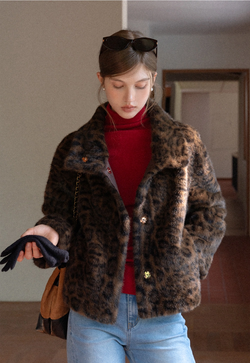 Vintage Faux Fur Leopard Jacket Women