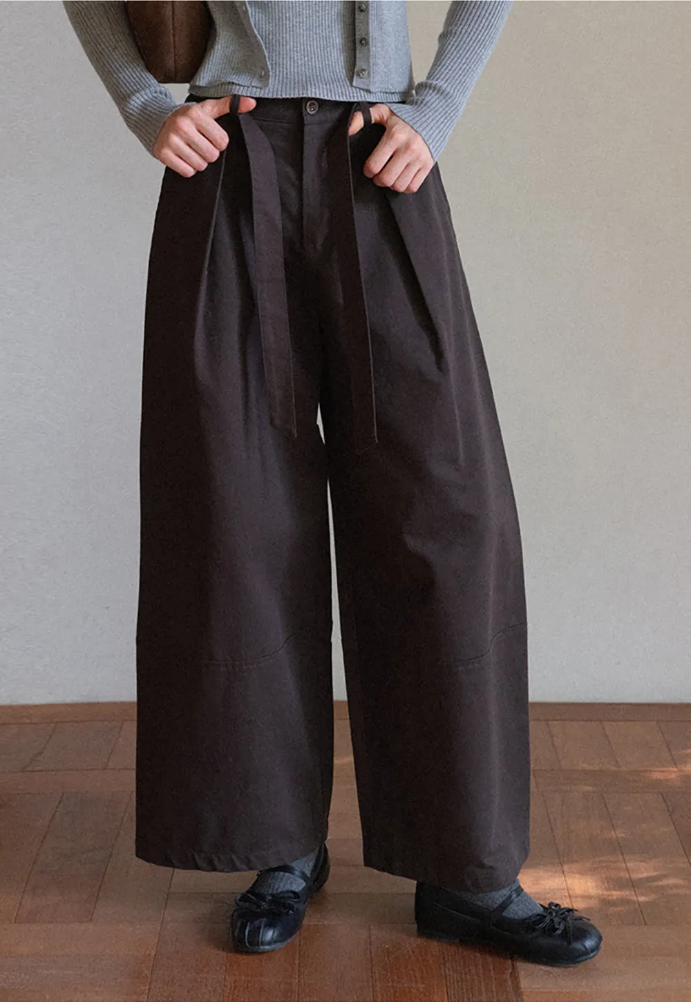 High-Waist Wide-Leg Pants with Tie Belt