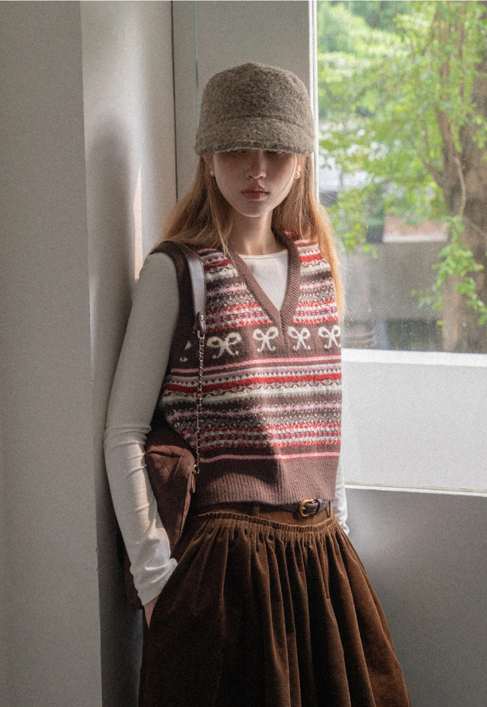 Preppy Bow Pattern V Neck Knit Sweater Vest