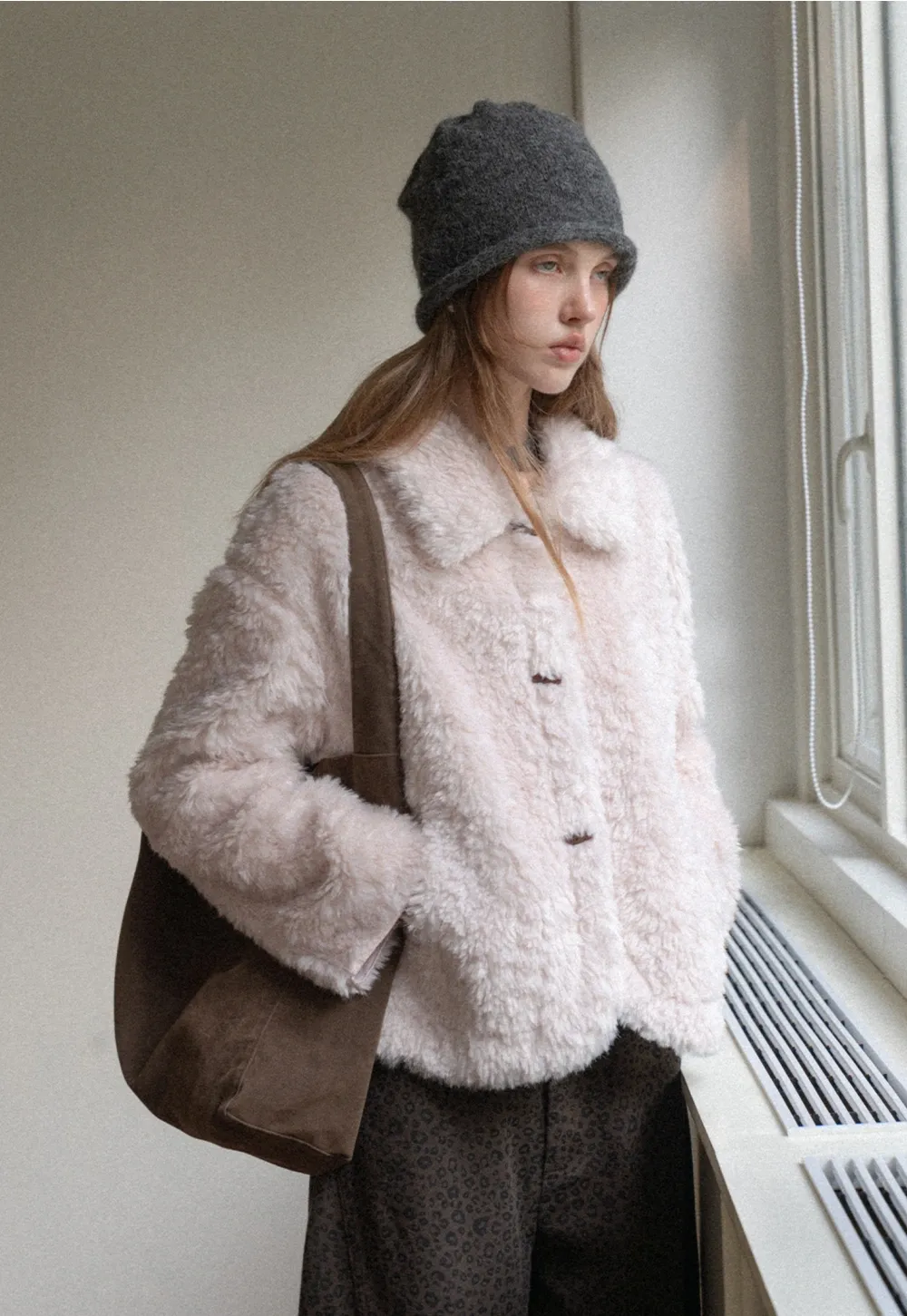 Women Faux Shearling Jacket Short Teddy Coat Winter