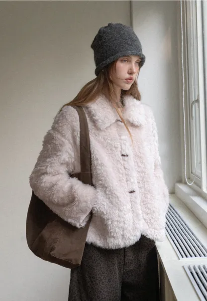 Women Faux Shearling Jacket Short Teddy Coat Winter