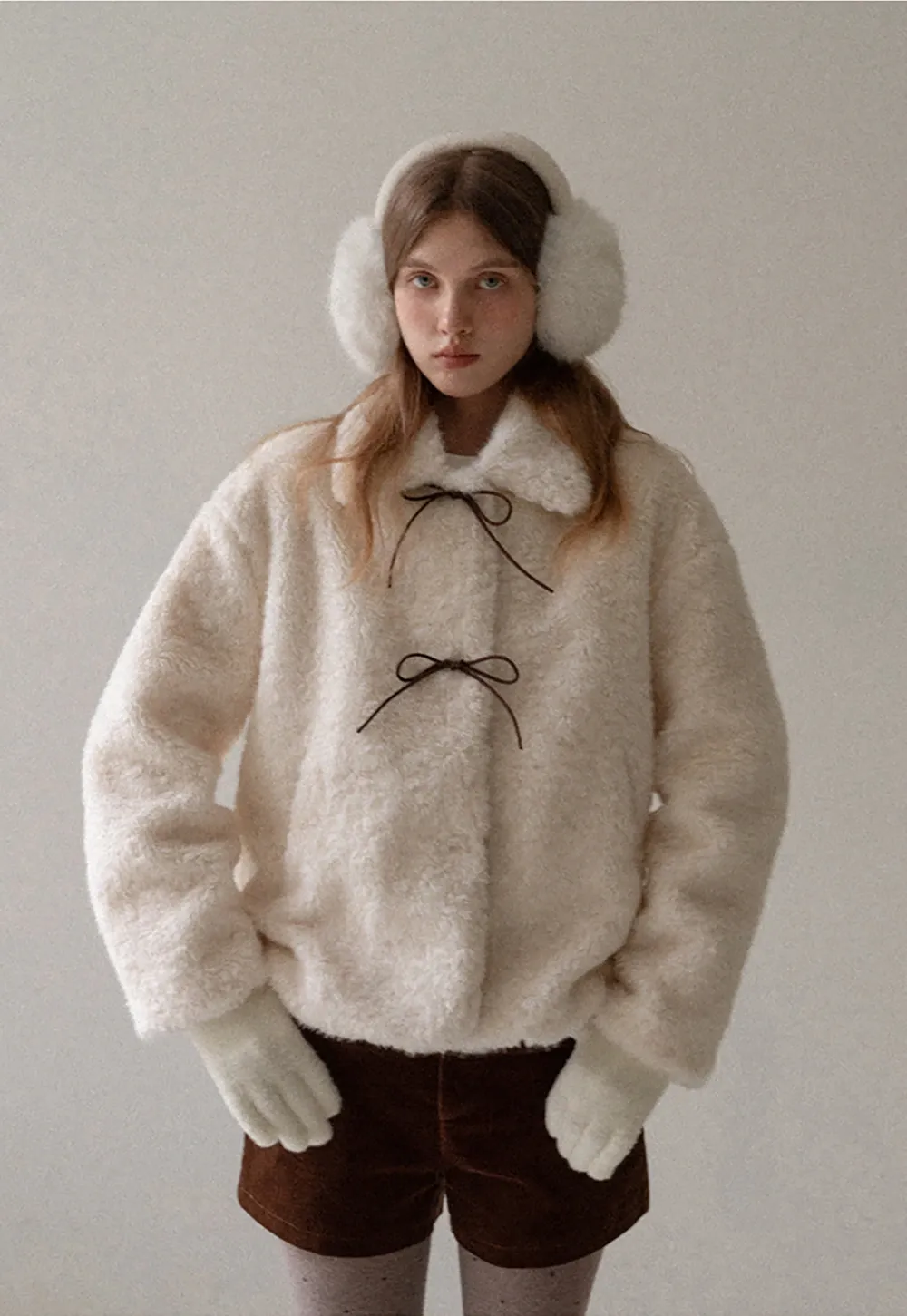 Womens Bow Tie Fleece Teddy Jacket