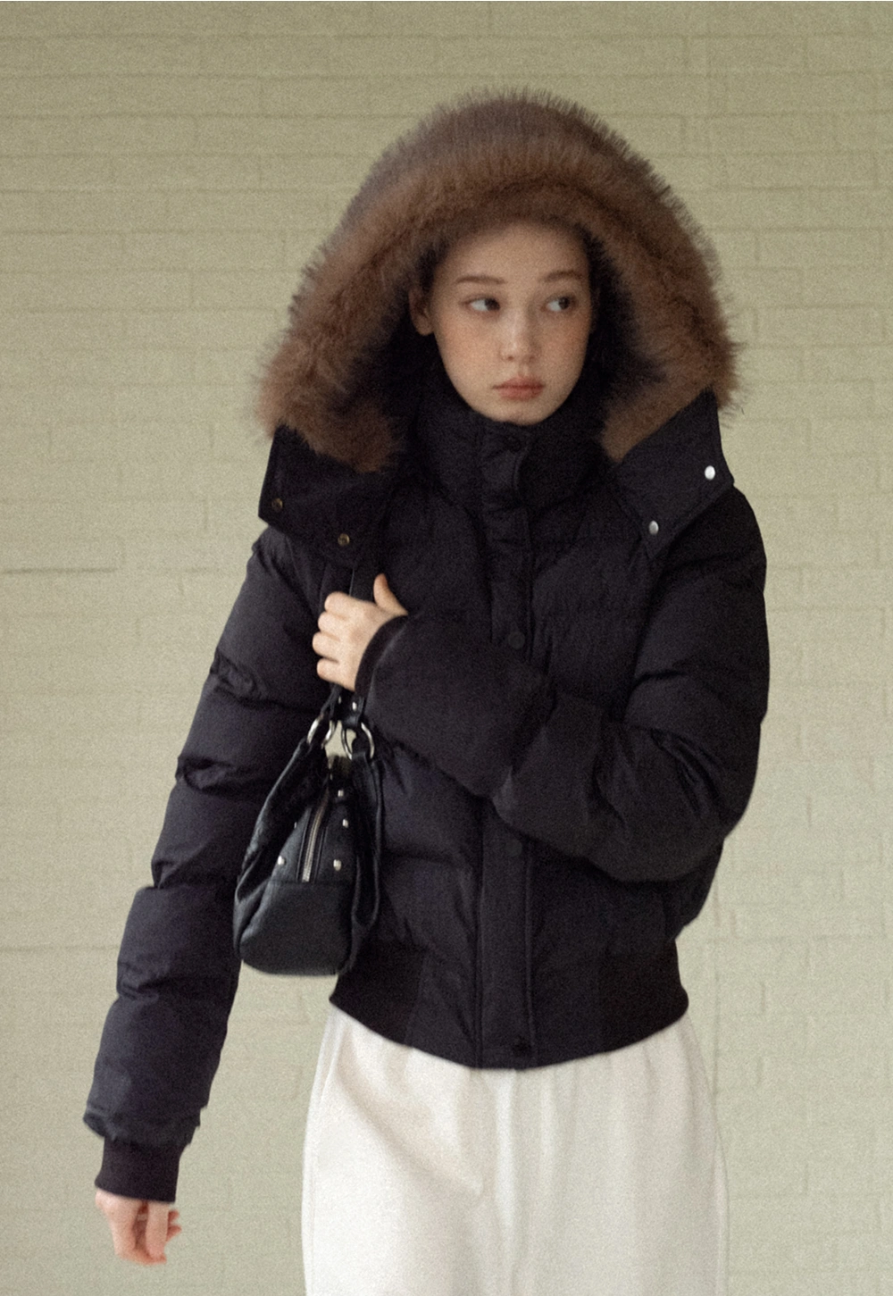 Stylish Black Winter Coat Jacket with Fur Hood
