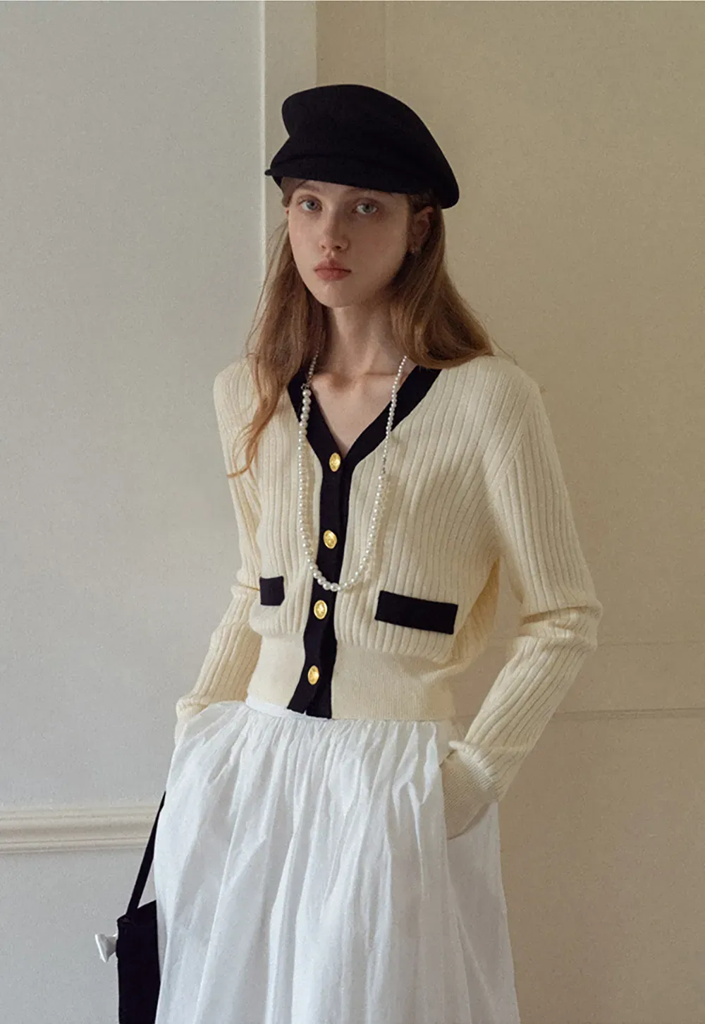 Contrast Trim Ribbed Knit Cardigan