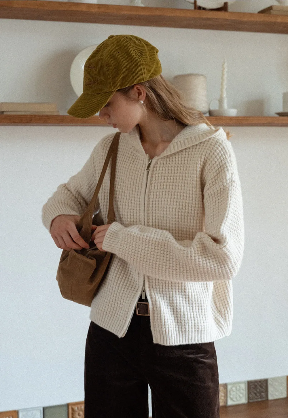 Womens Zip-up Waffle Knit Hoodie