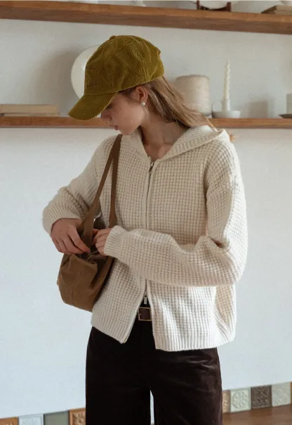 Womens Zip-up Waffle Knit Hoodie