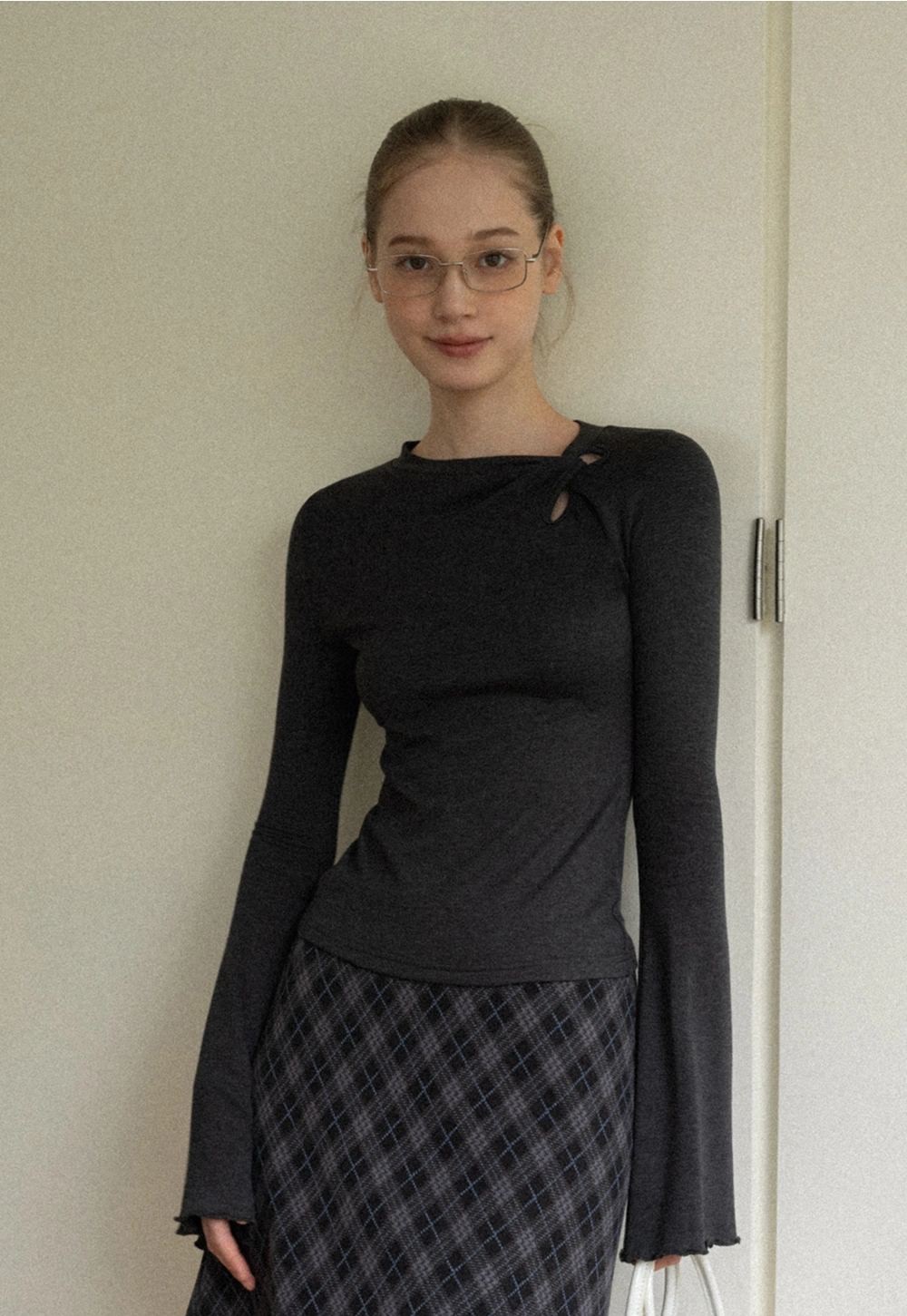 Women Gray Knot Detail Long Sleeve Top