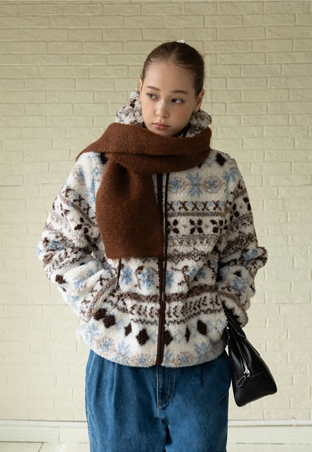 Women Patterned Fleece Jacket with Hood