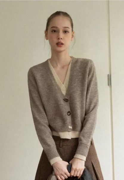 Contrast Trim Button-Up Knit Cardigan