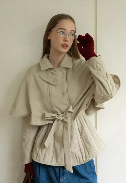 Trench Coat with Belt and Cape Sleeves for Women