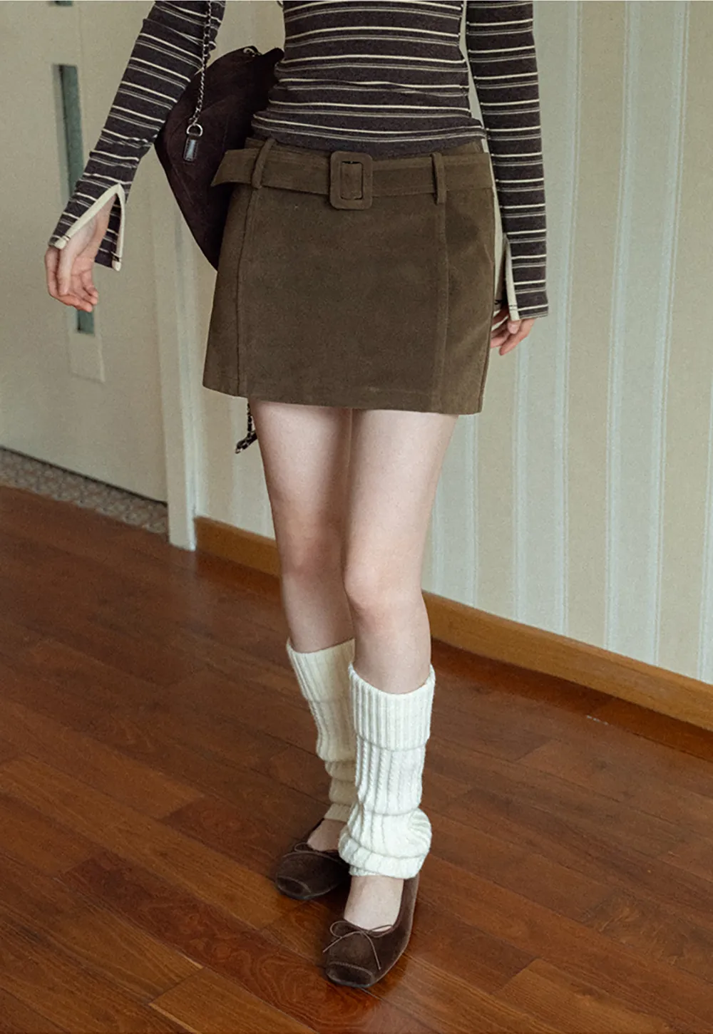 Suede Belted Mini Skirt