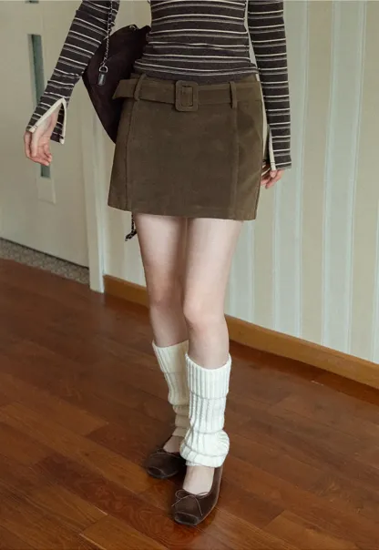 Suede Belted Mini Skirt