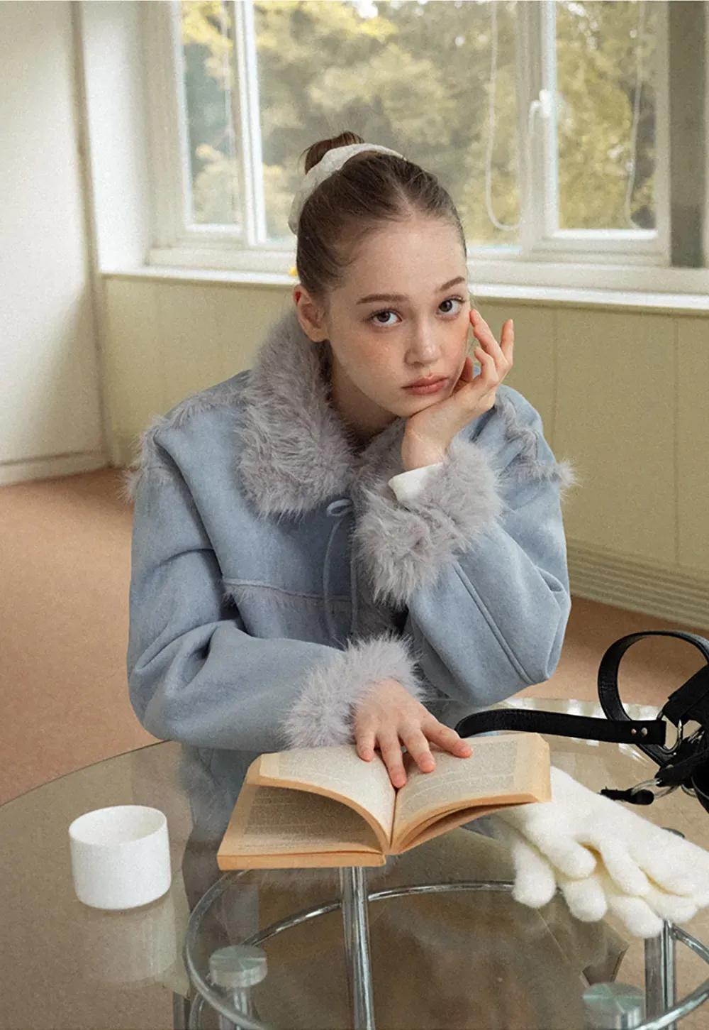 Faux Suede Jacket with Faux Fur Trim