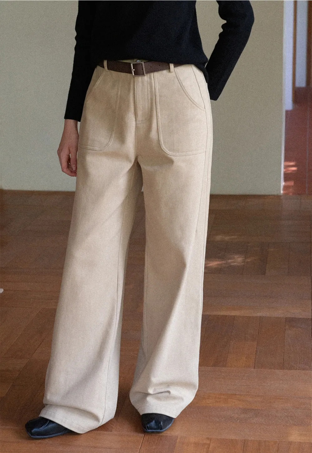 Women's Elegant Fleece-Lined Brushed Straight-Leg Casual Trousers