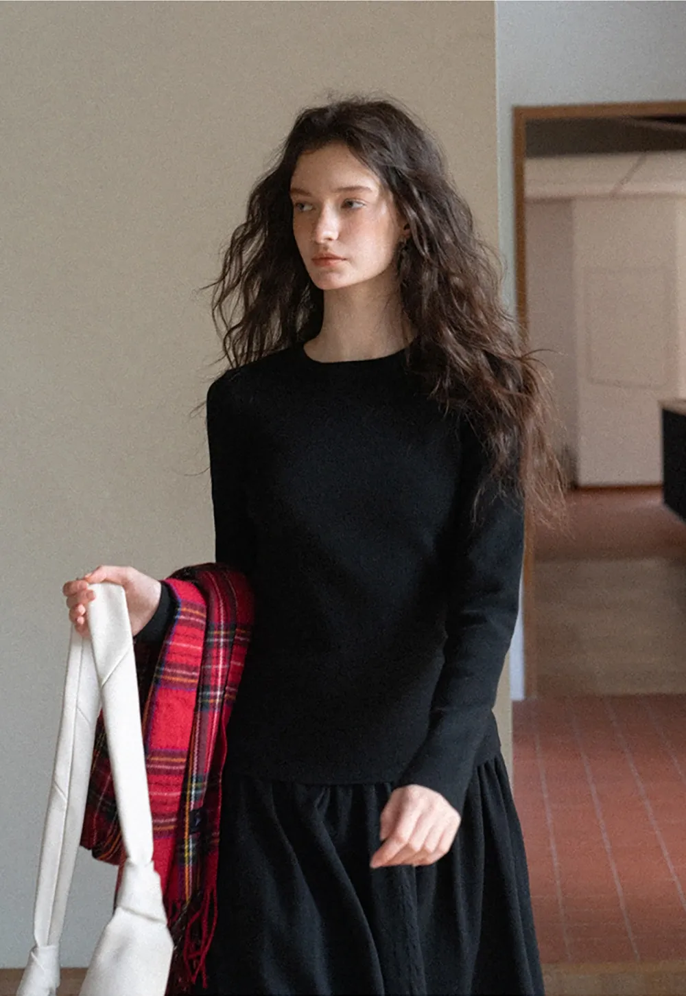 Women Black Long Sleeve Top and High-Waisted Skirt Set