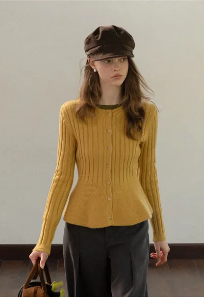 Women Ribbed Cardigan with Button Front