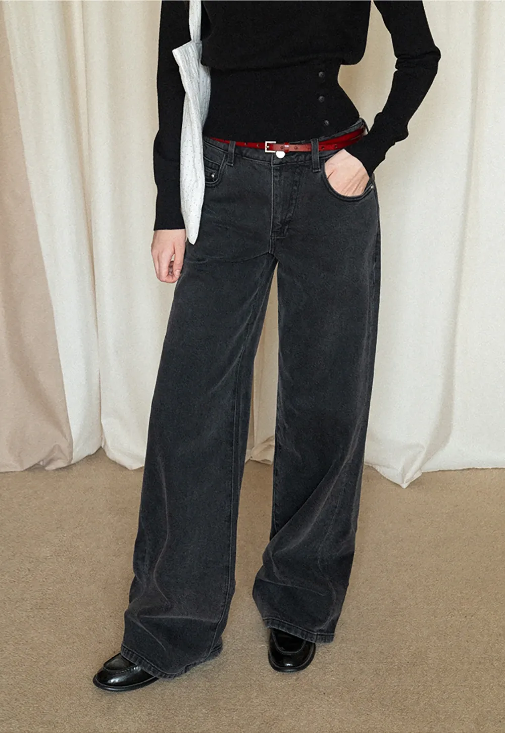 High-Waisted Black Wide-Leg Denim Jeans