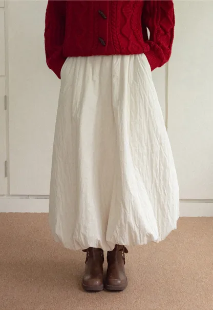 Elastic Waist Textured Puff Midi Skirt