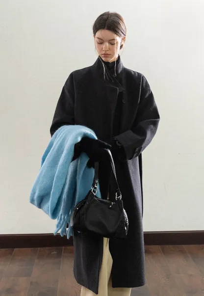 Padded Stand-Collar Wool Coat