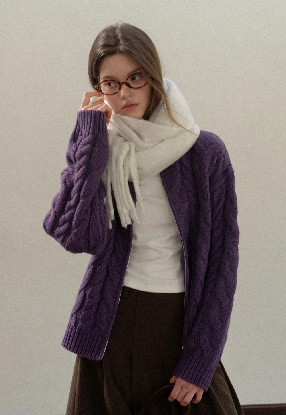 Stand-Collar Cable Zip Sweater