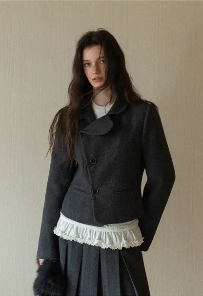 Women Vintage Blazer and Pleated Skirt Two Piece Set