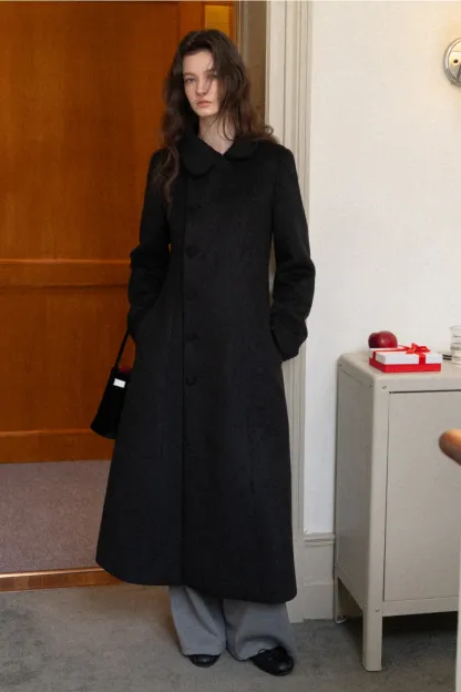 Womens Chic A-Line Buttoned Long Wool Coat
