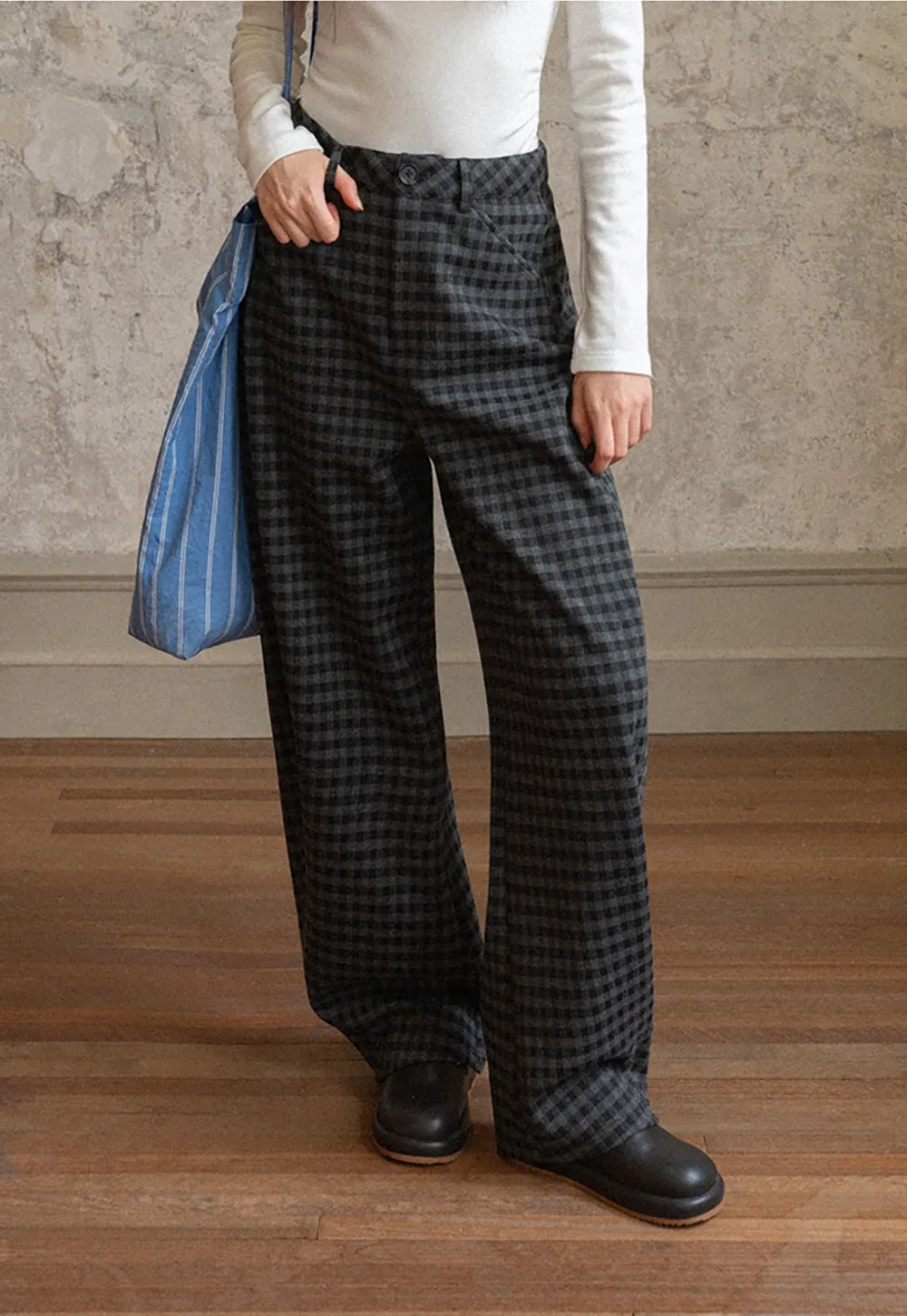 Plaid High-Waisted Wide Leg Pants for Women