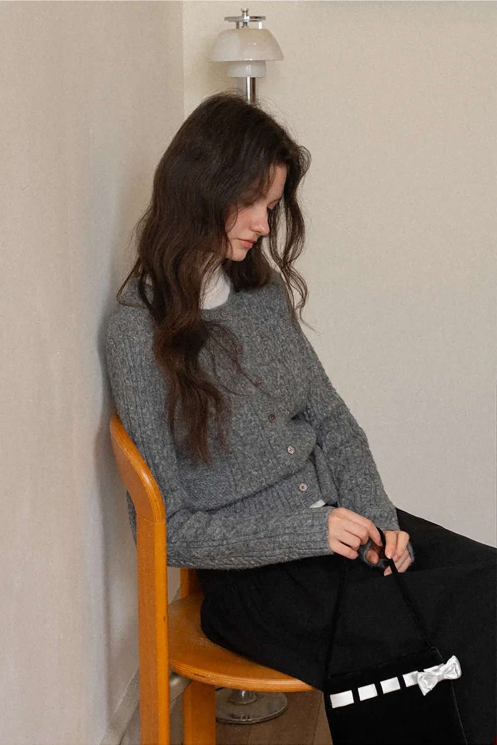 Cable Knit Cardigan with Tie-Front Detail