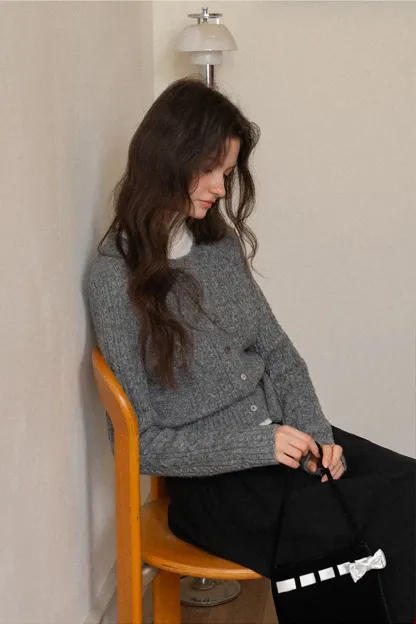 Cable Knit Cardigan with Tie-Front Detail