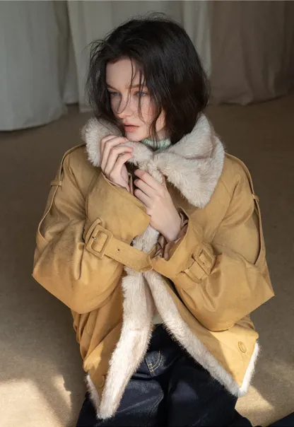 Double-Breasted Faux Shearling Jacket