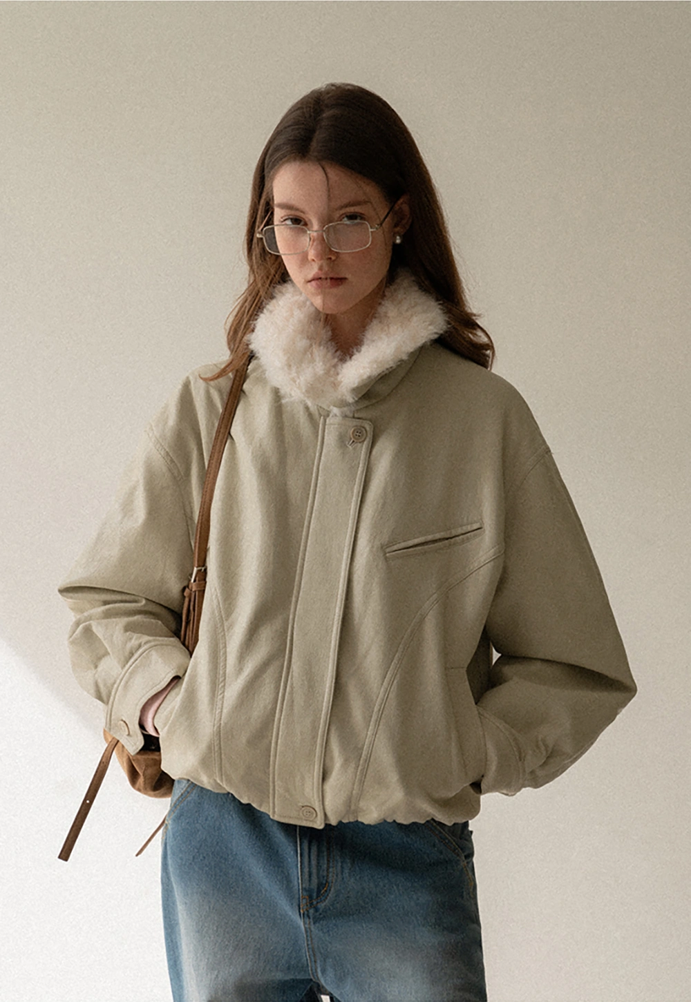 Casual Jacket with Faux Fur Collar for Women