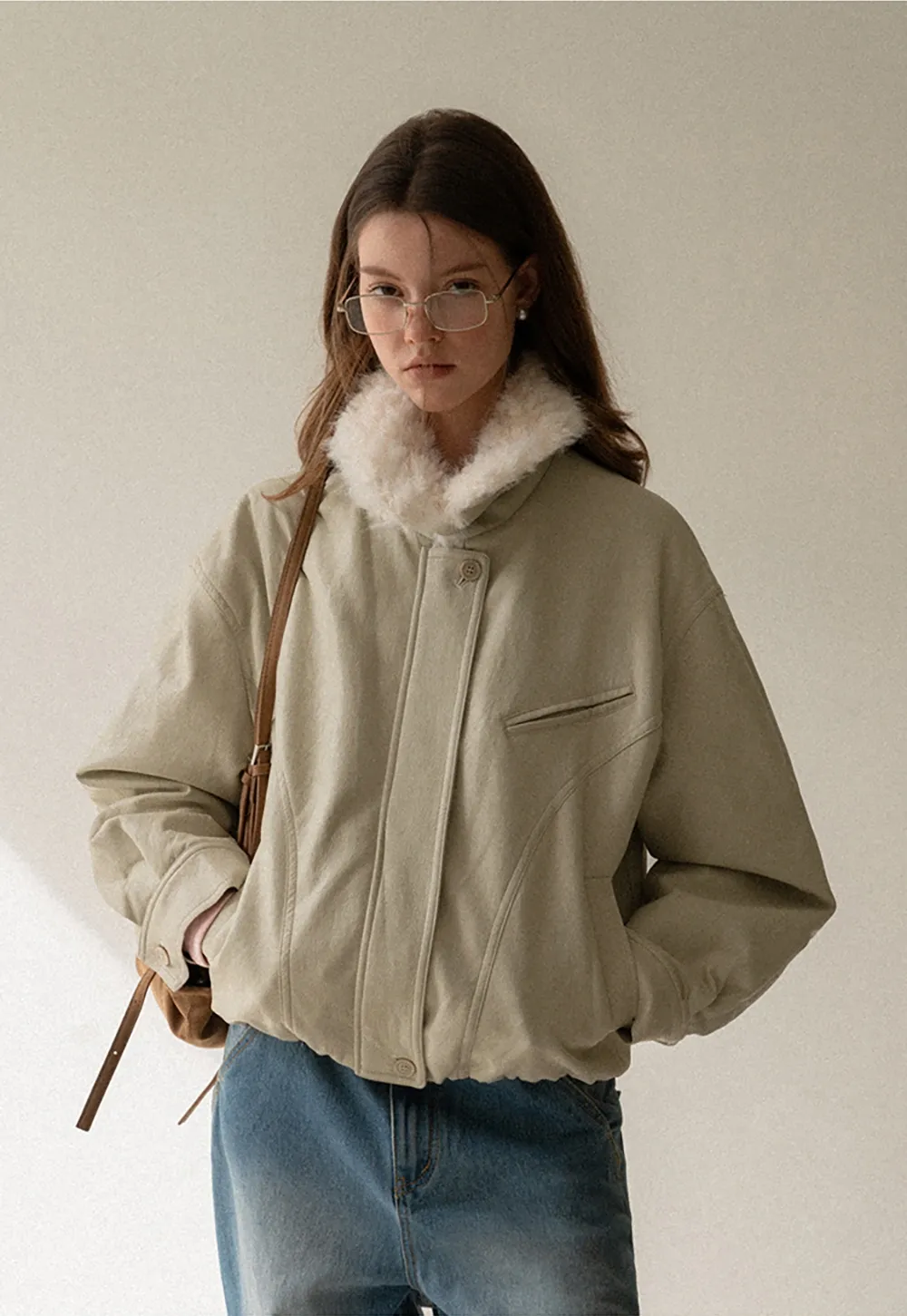 Casual Jacket with Faux Fur Collar for Women