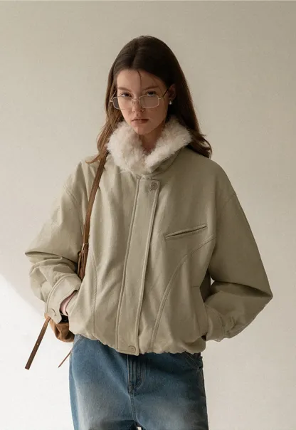 Casual Jacket with Faux Fur Collar for Women