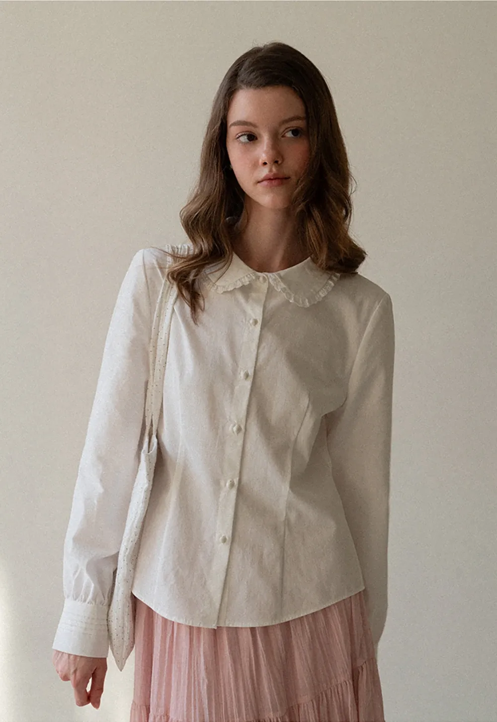 Classic White Blouse with Lace Collar